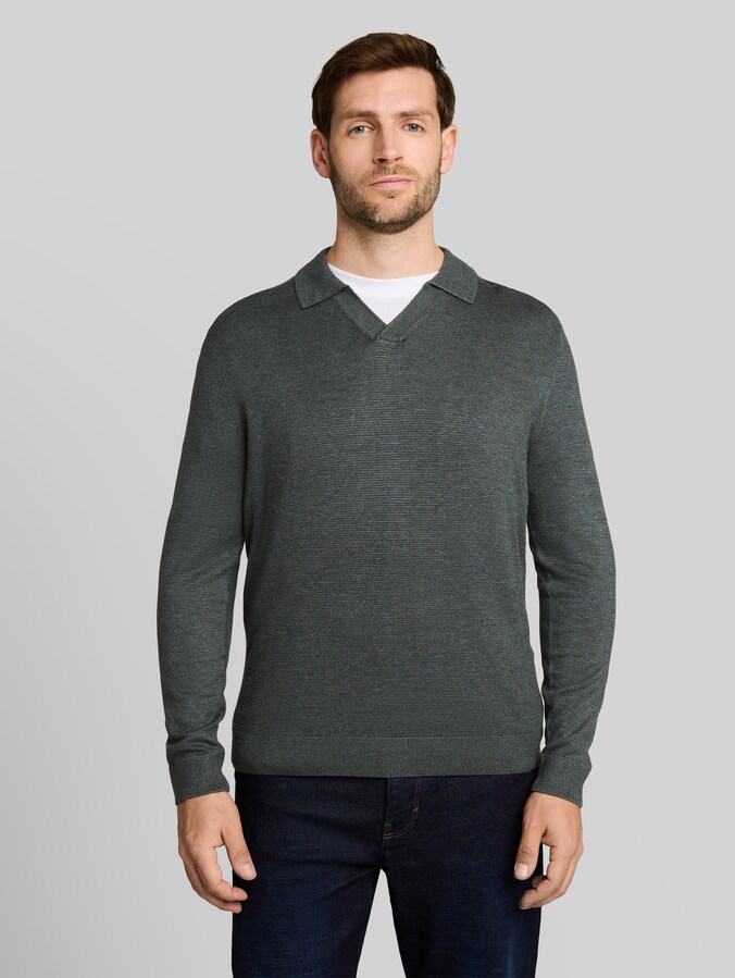 Strickpullover mit Polokragen von Men, darkest olive melange