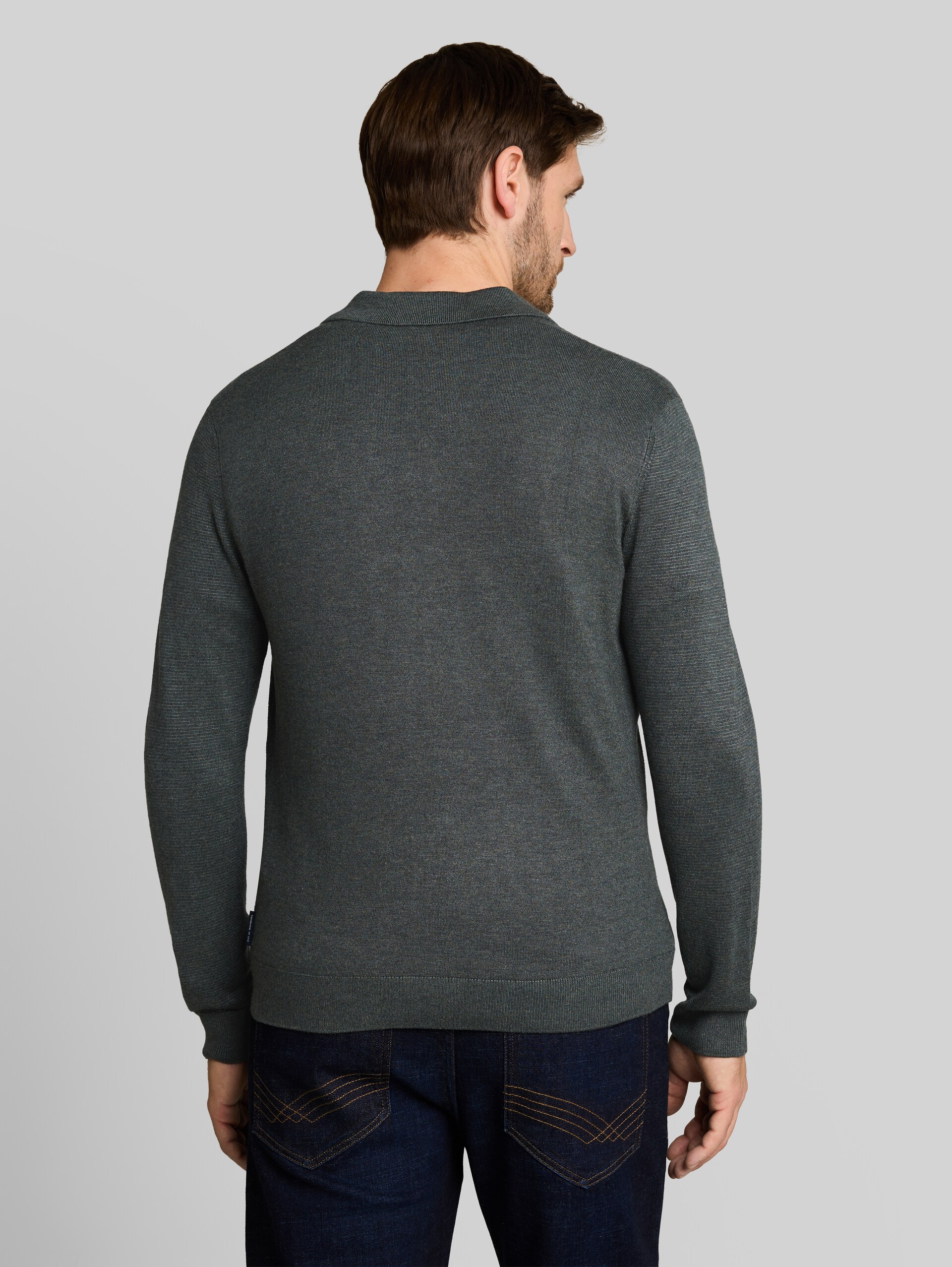 Strickpullover mit Polokragen - darkest olive melange