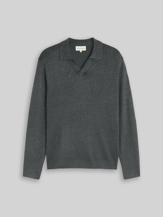 Strickpullover mit Polokragen von Men, darkest olive melange
