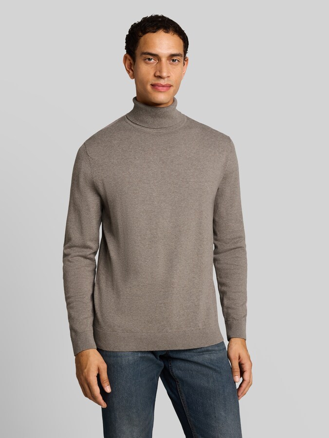Pull à col roulé en coton par Men, Driftwood Taupe Melangé