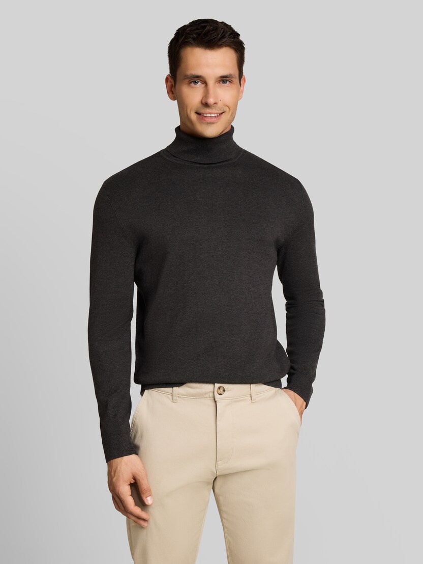 Pull à col roulé en coton par Men, Black Grey Melange