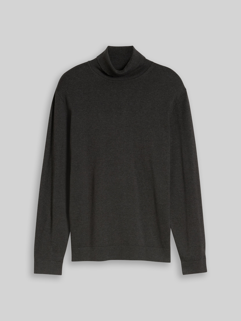 Rollkragenpullover aus Baumwolle von Men, Black Grey Melange