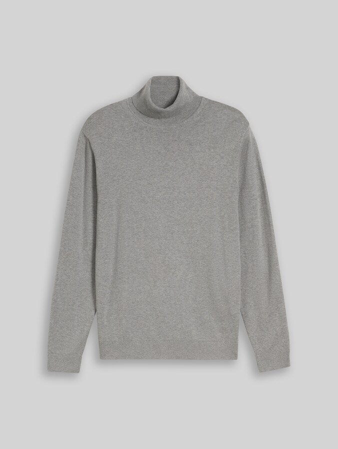 Cotton roll-neck jumper by Men, Knit Grey Melange