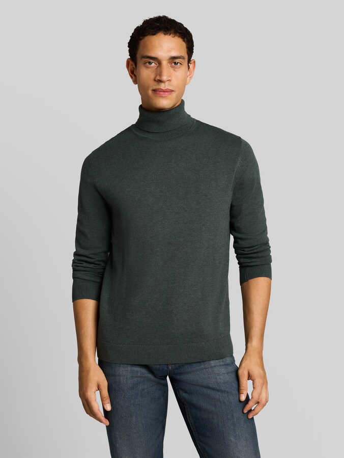 Rollkragenpullover aus Baumwolle von Men, darkest olive melange