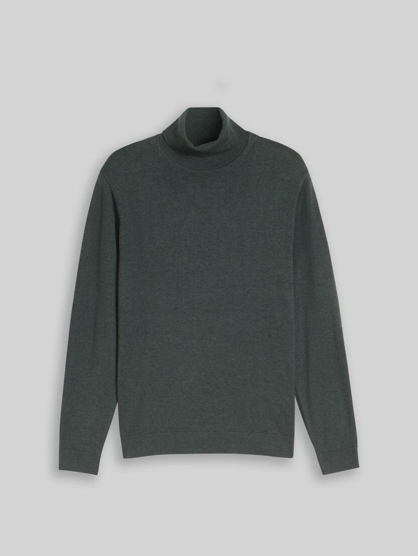 Cotton turtleneck jumper by Men, darkest olive melange
