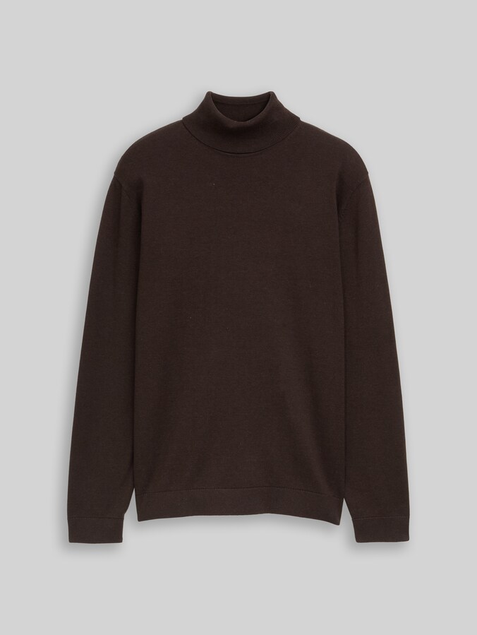 Pull à col roulé en coton par Men, dark chocolate brown melange
