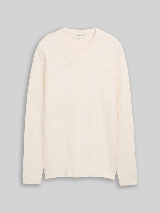 Strickpullover mit Zopfmuster von Men, Gardenia White