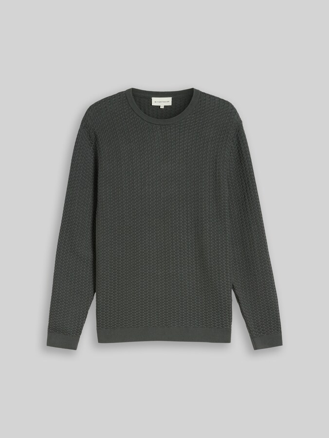 Strickpullover mit Zopfmuster von Men, Darkest Olive