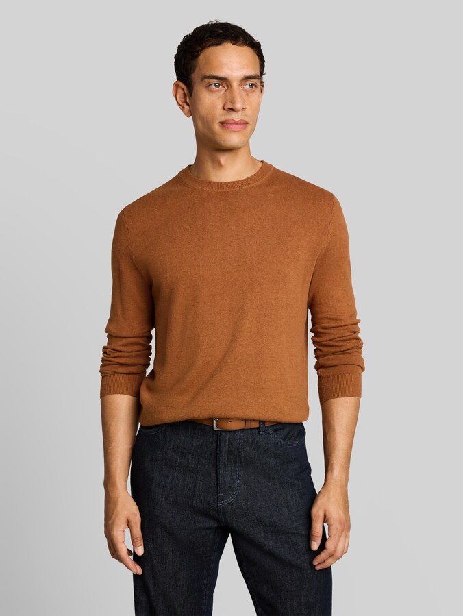 Gebreide trui met kasjmiermix door Men, camel brown melange
