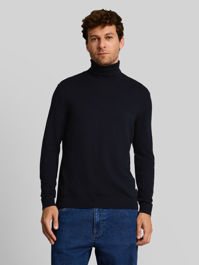 Pull à col roulé avec une touche de cachemire par Men, Knitted Navy Melange
