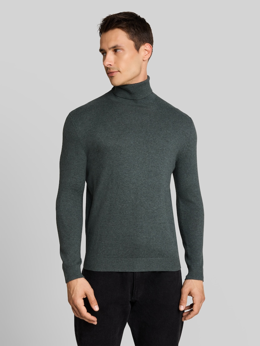 Trui met col en kasjmier door Men, darkest olive melange