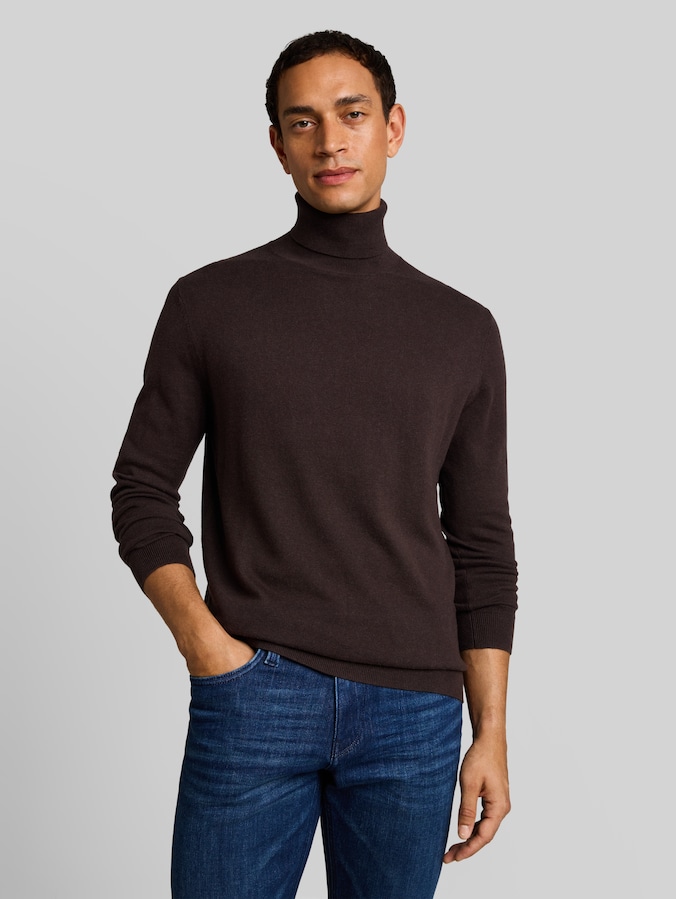 Pull à col roulé avec une touche de cachemire par Men, dark chocolate brown melange