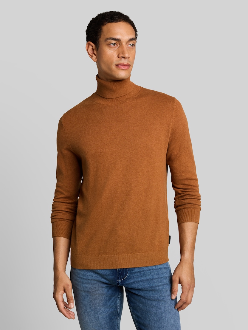 Trui met col en kasjmier door Men, camel brown melange