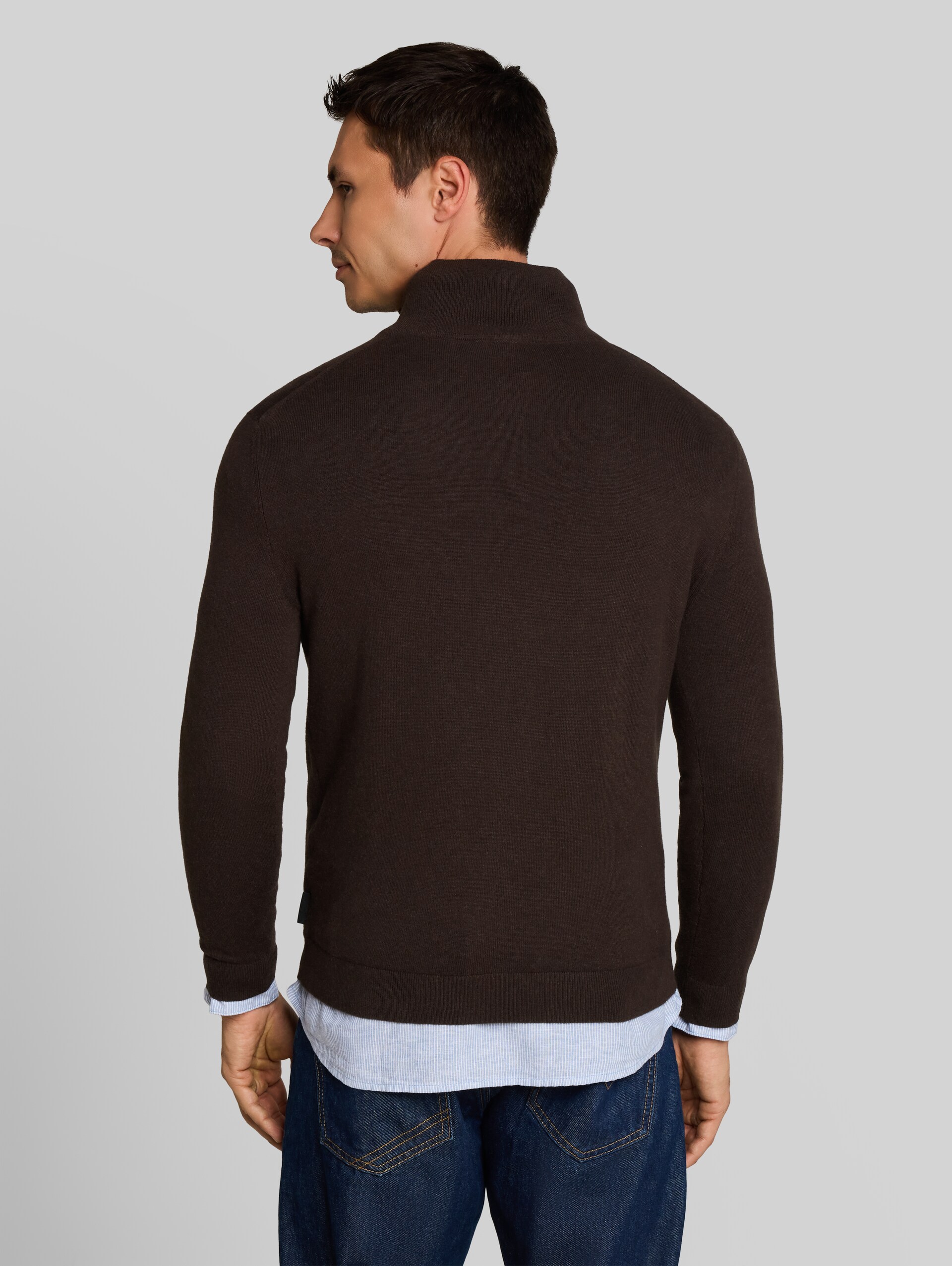 Troyer Strickpullover mit Kaschmir-Anteil - dark chocolate brown melange