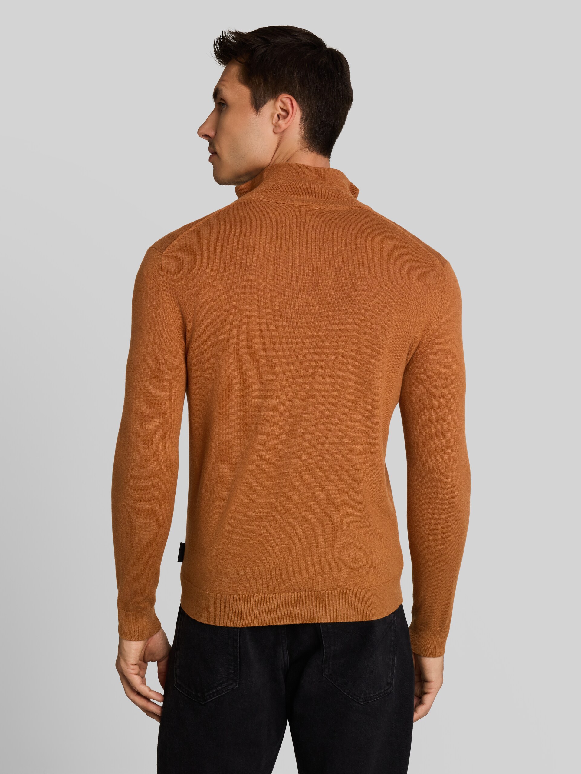 Troyer Strickpullover mit Kaschmir-Anteil - camel brown melange
