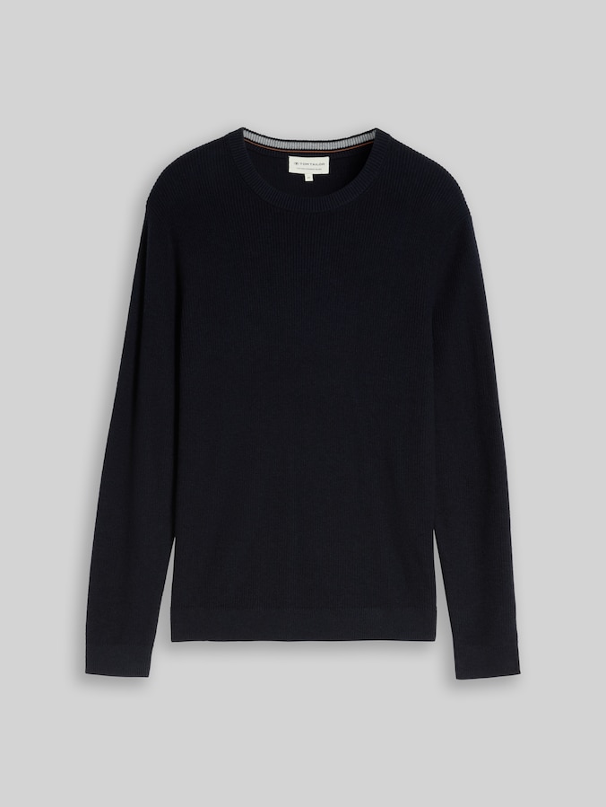 Pull en maille avec une touche de cachemire par Men, Knitted Navy Melange