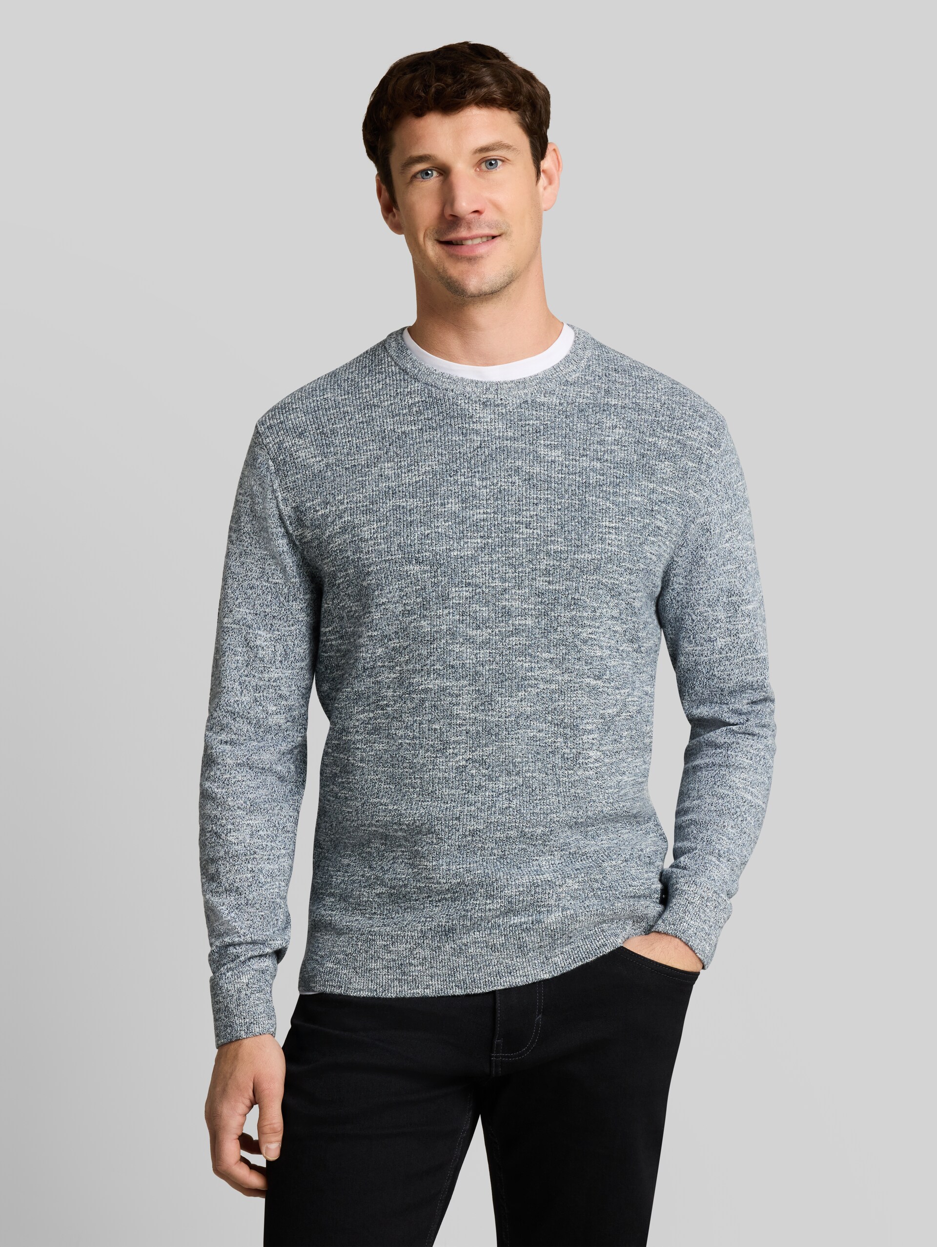 Gebreide trui met gemêleerde look - navy multicolor mouline - Nek model vooraanzicht