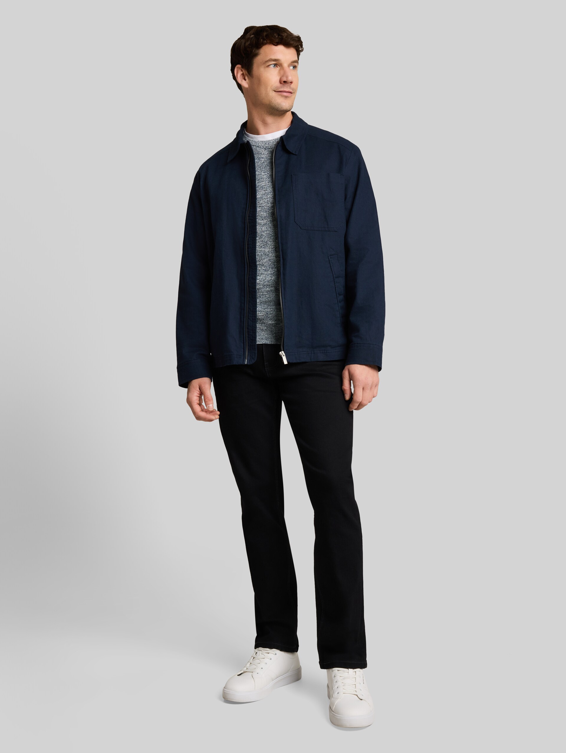 Gebreide trui met gemêleerde look - navy multicolor mouline - Model vooraanzicht