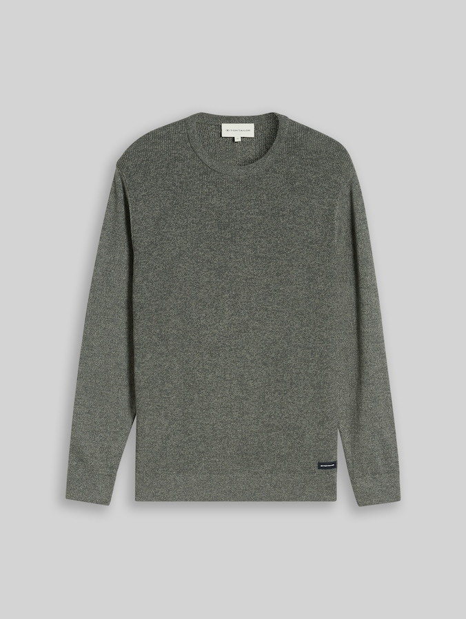 Strickpullover in Melange-Optik von Men, darkest olive tonal mouline