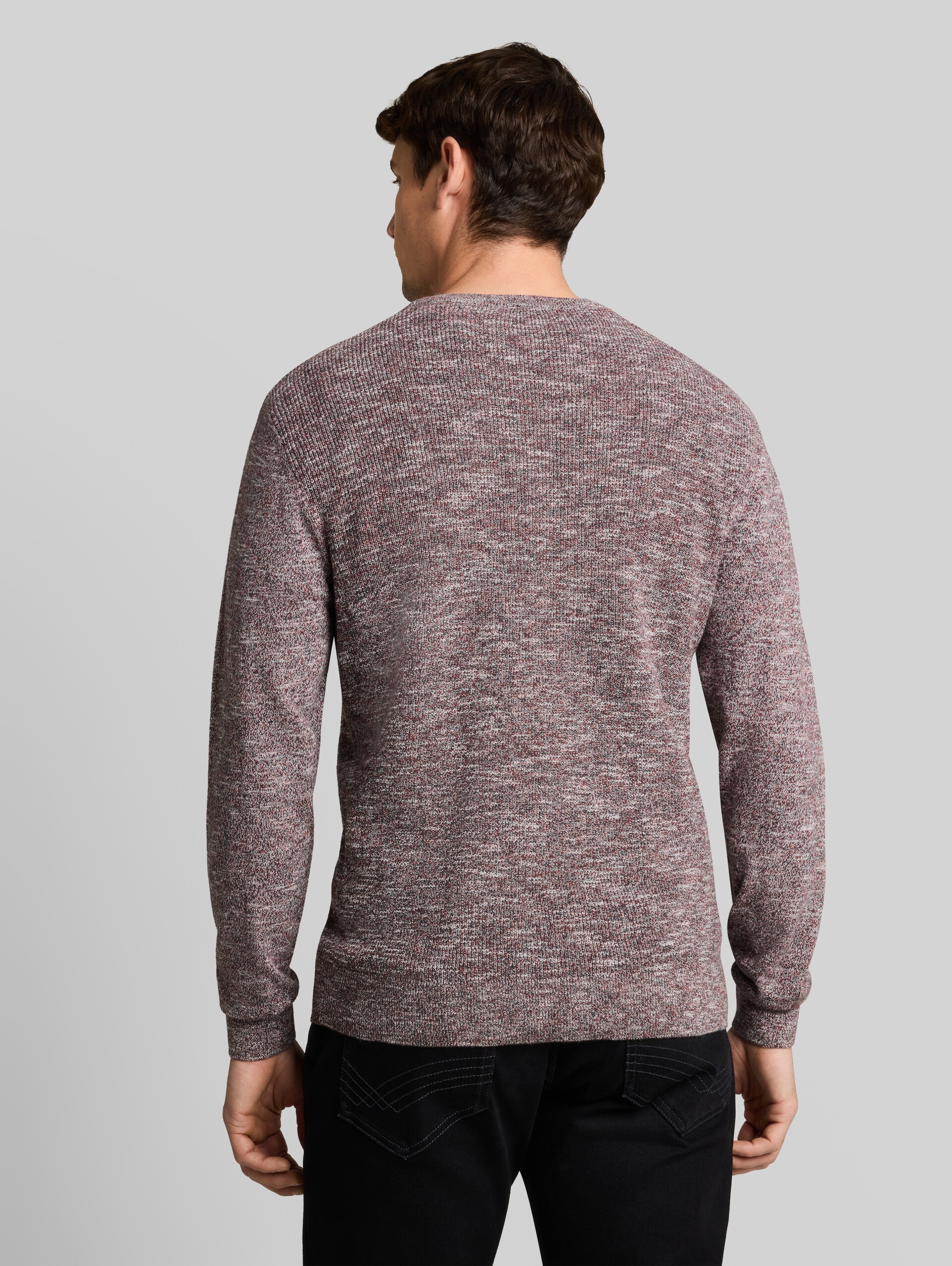 Gebreide trui met gemêleerde look - olive red white mouline