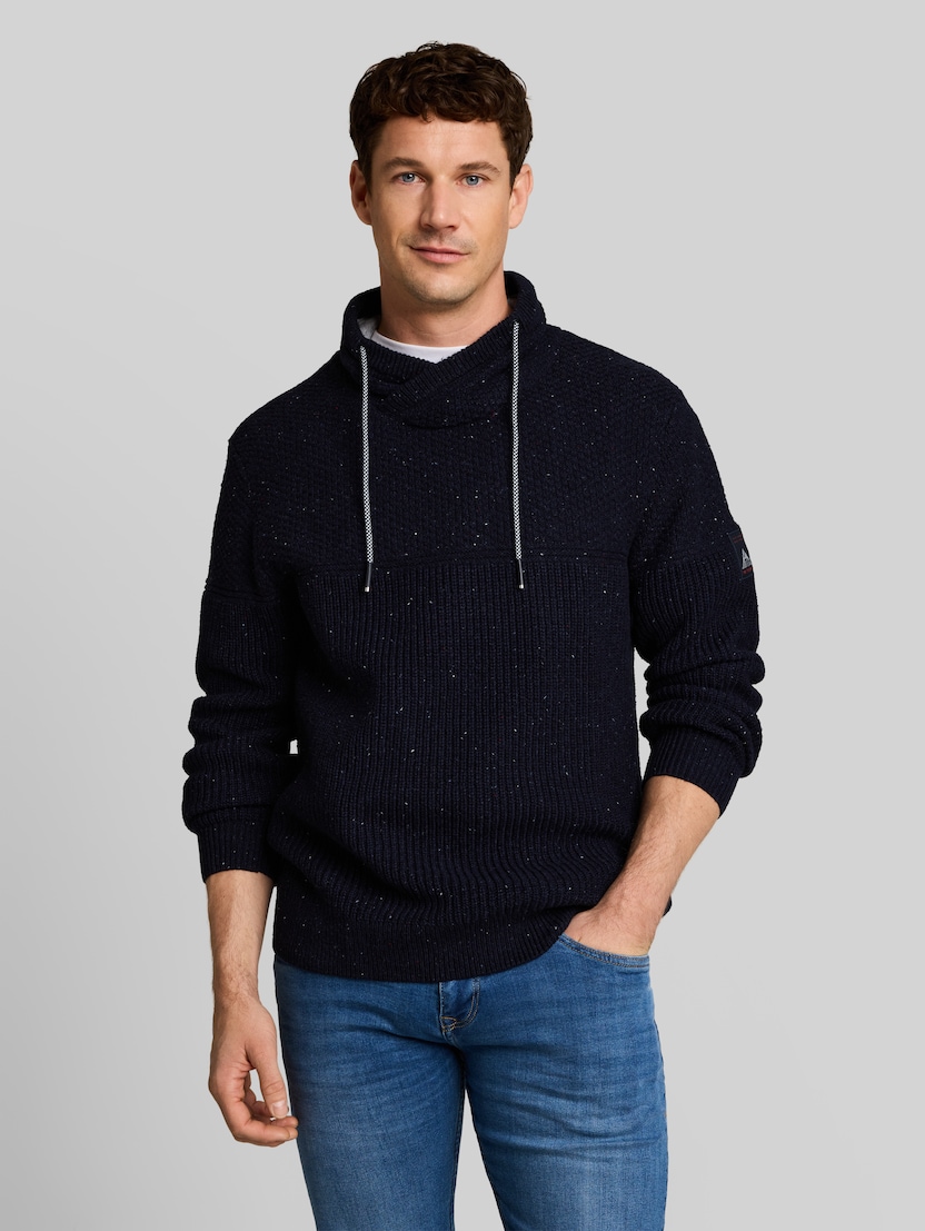 Snood-gebreide trui met gemengde structuur door Men, navy melange multi neps