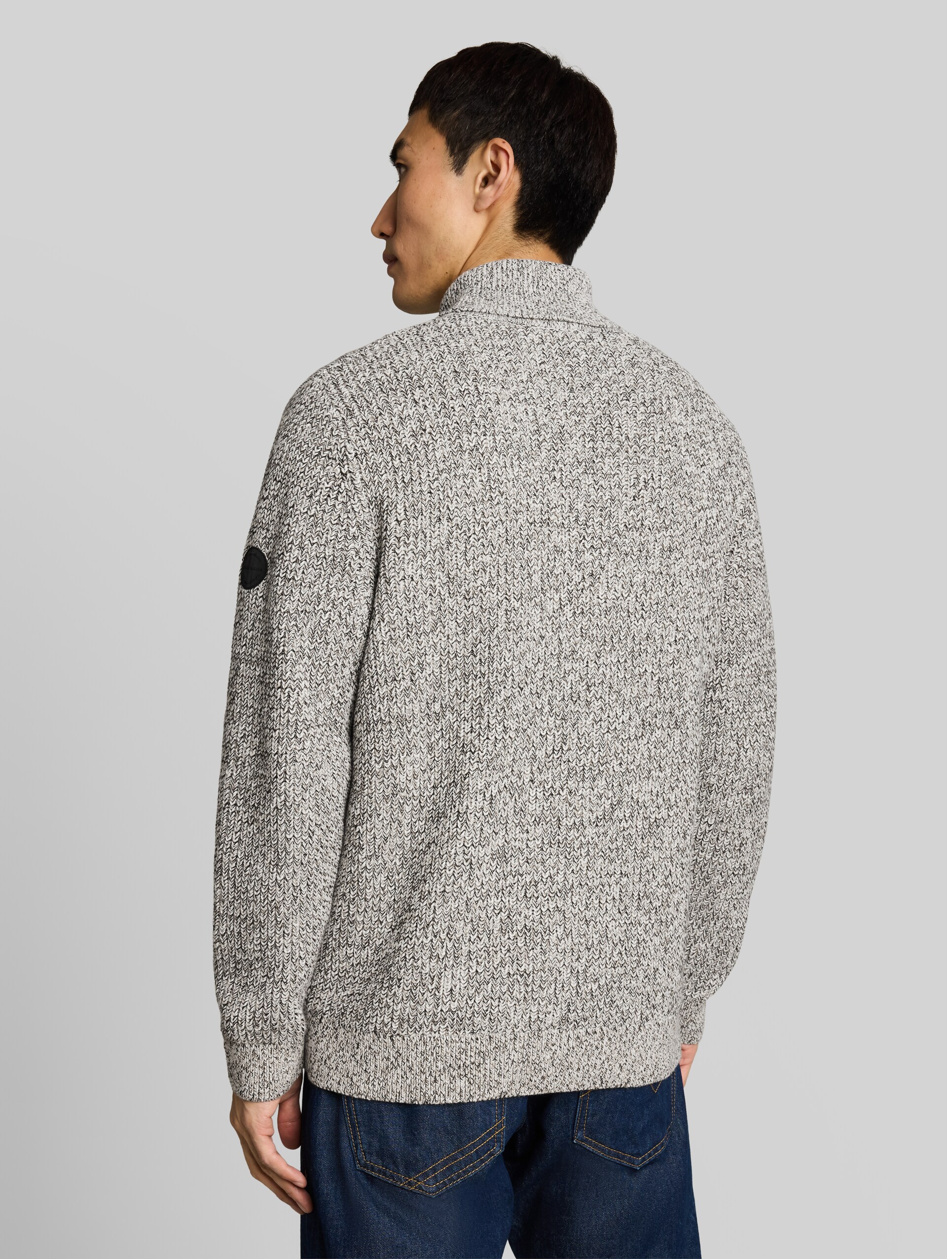 Rollkragenpullover in Melange-Optik - white black mouline
