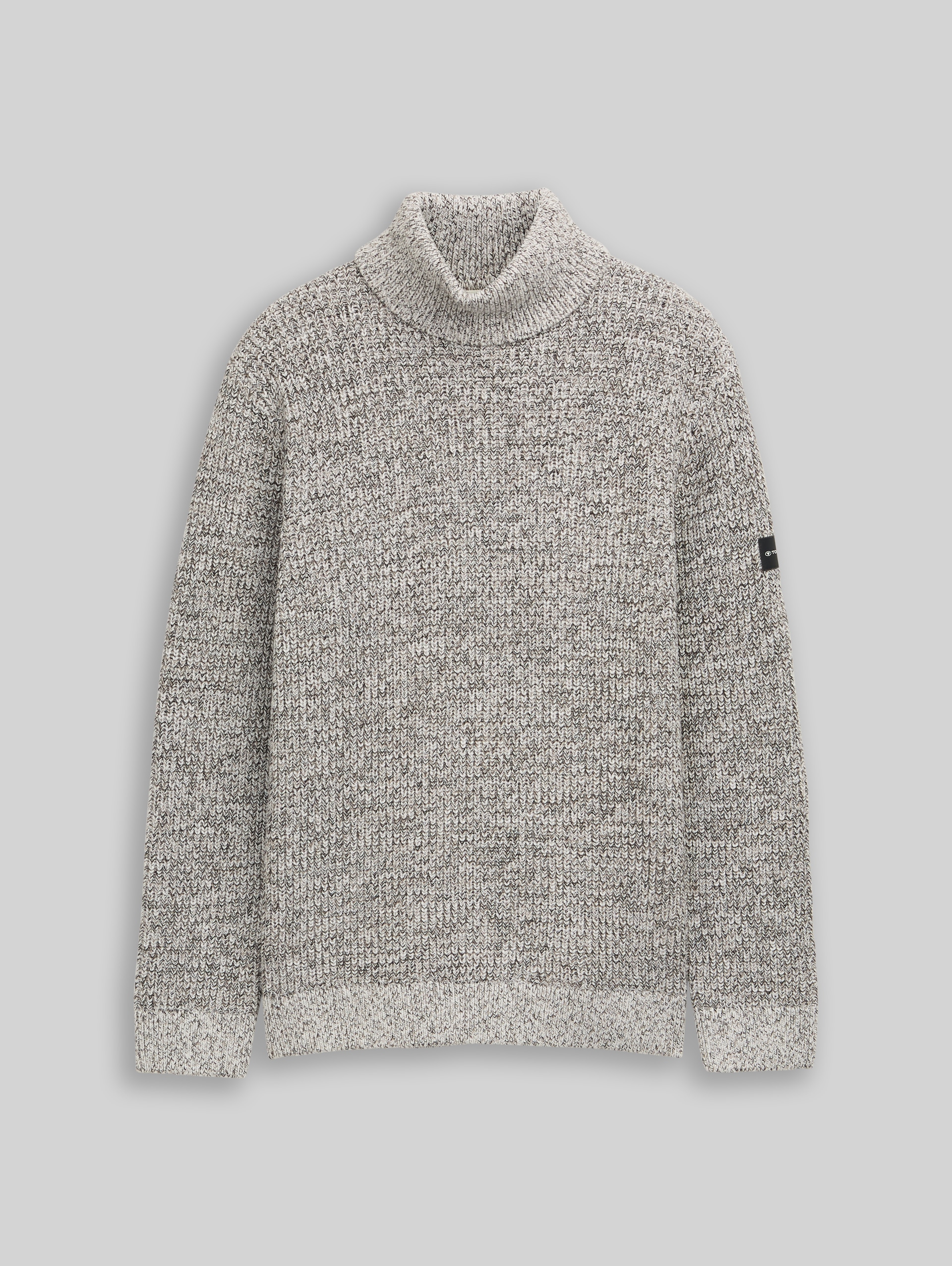 Rollkragenpullover in Melange-Optik - white black mouline