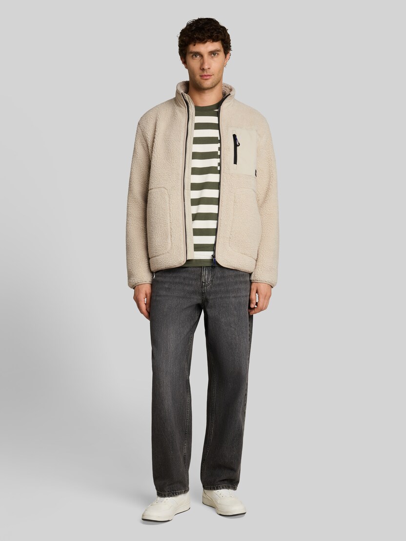 Relaxed Fit Teddy Jacke von Denim Male, Dusty Beige