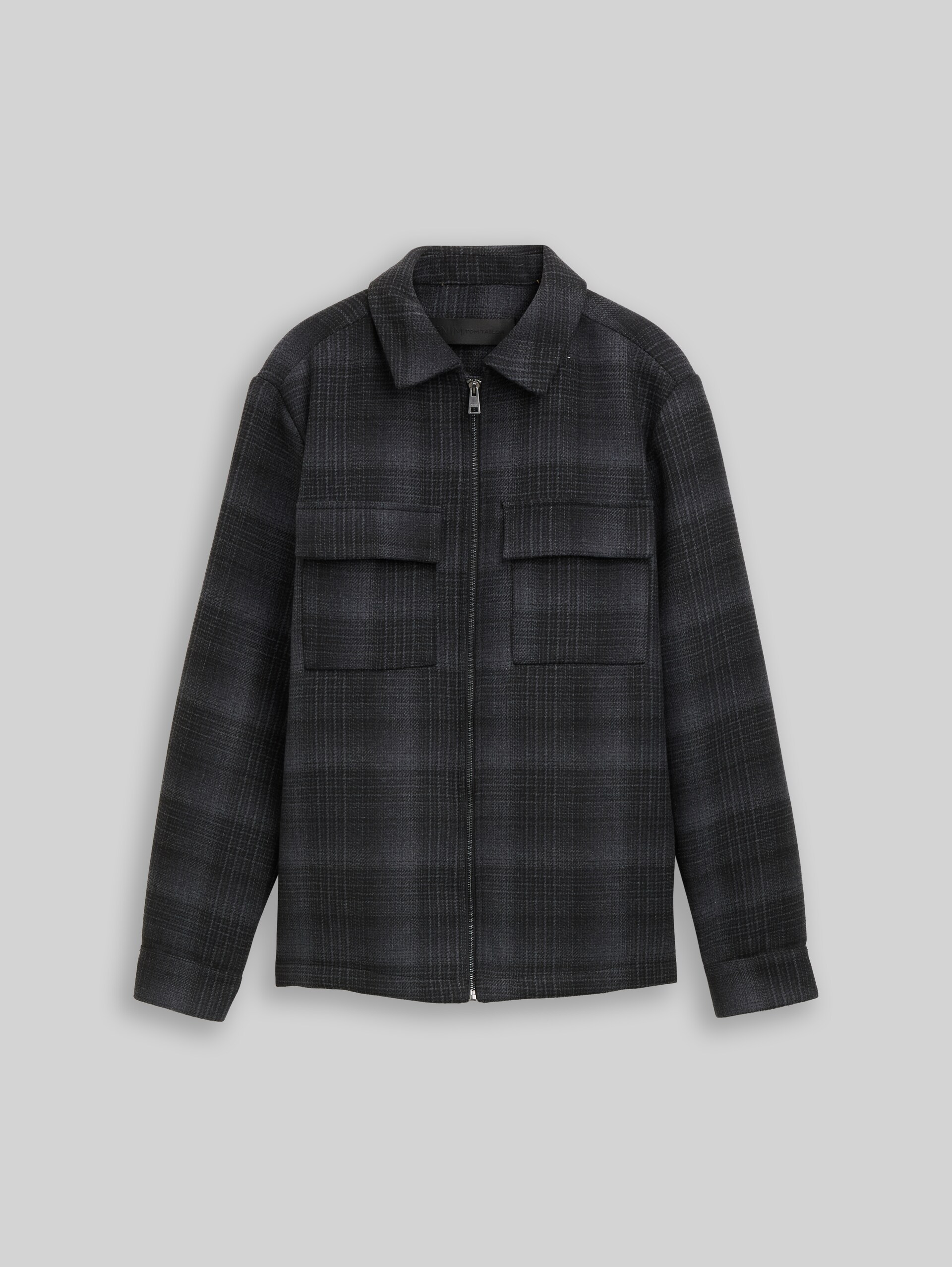 Overshirt met geruite print en relaxte pasvorm - black grey wool check - Product vooraanzicht