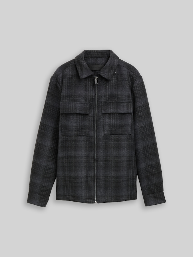 Relaxed Fit Overshirt mit Karomuster von Denim Male, black grey wool check