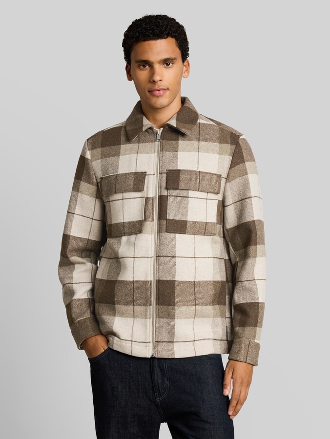 Overshirt met geruite print en relaxte pasvorm door Denim Male, beige Brown wool check