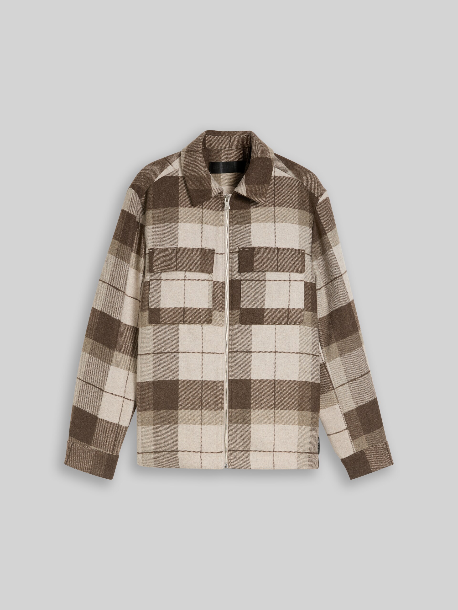 Overshirt met geruite print en relaxte pasvorm - beige Brown wool check - Product vooraanzicht