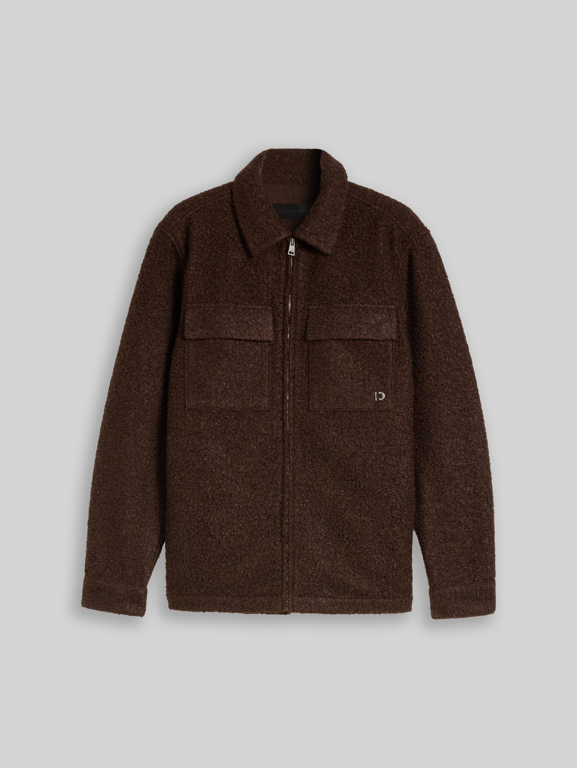 Bouclé Overshirt mit Reißverschluss - cool dark brown melange - Vorder-Produkt-Ansicht