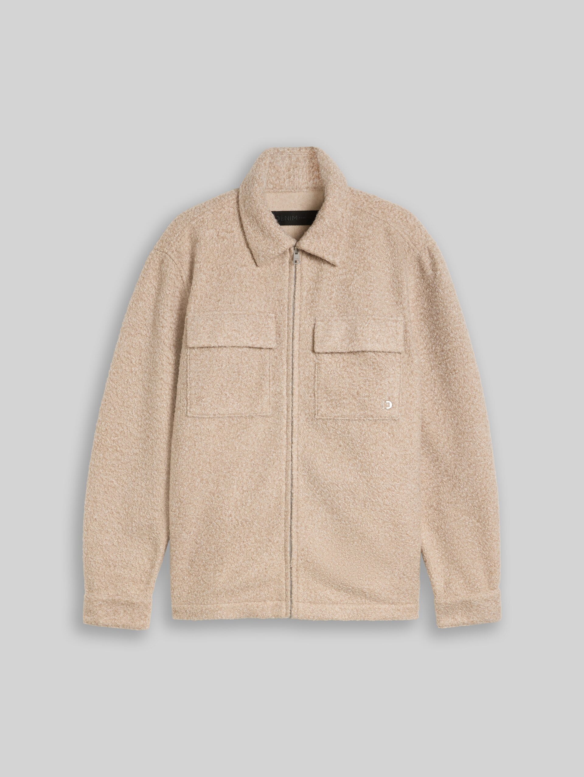 Bouclé Overshirt mit Reißverschluss - dusty beige melange - Vorder-Produkt-Ansicht