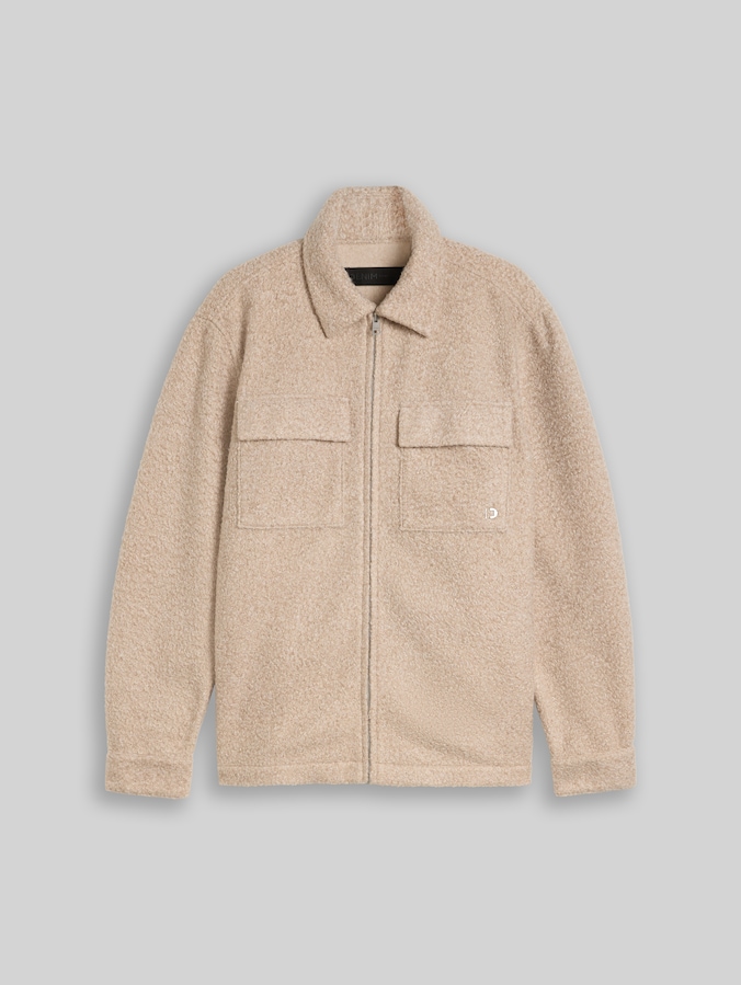 Bouclé overshirt with zip by Denim Male, dusty beige melange