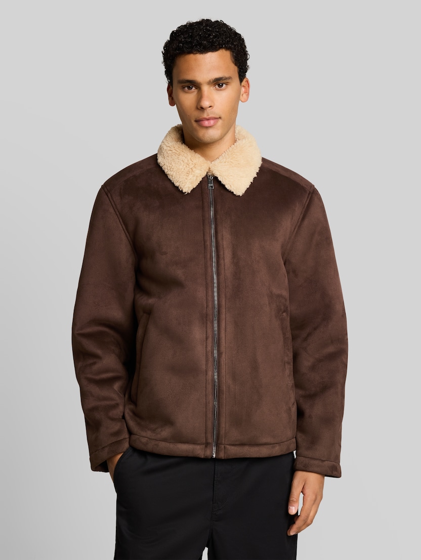 Relaxed Fit Jacke in Wildleder-Optik von Denim Male, cool dark brown