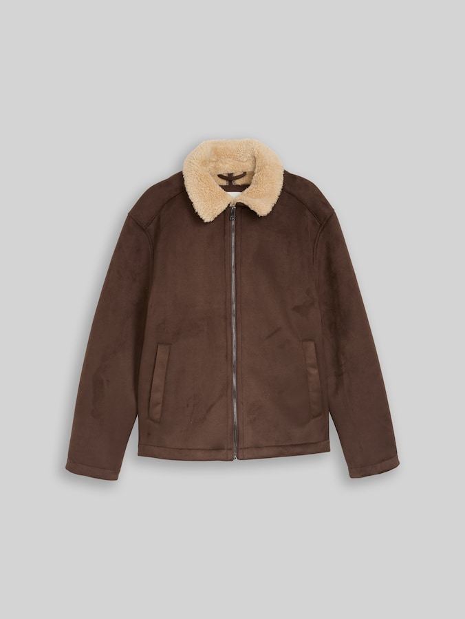Jas met relaxte pasvorm in suède-look door Denim Male, cool dark brown