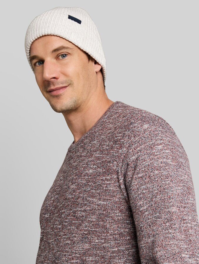 Beanie Mütze mit Logo-Label von Men, Light Soft Stone Melange