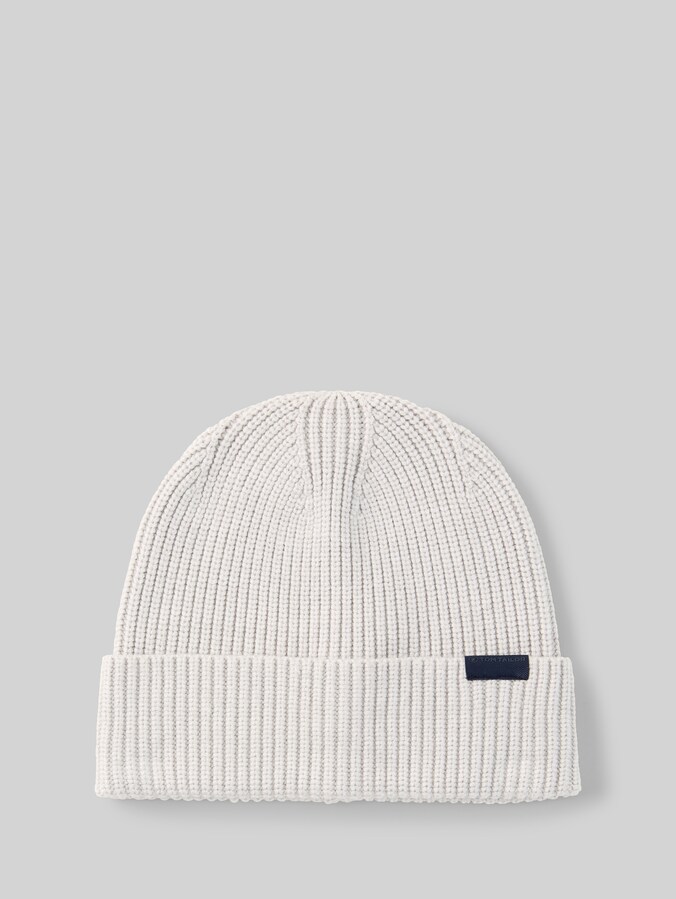 Beanie met logolabel door Men, Light Soft Stone Melange