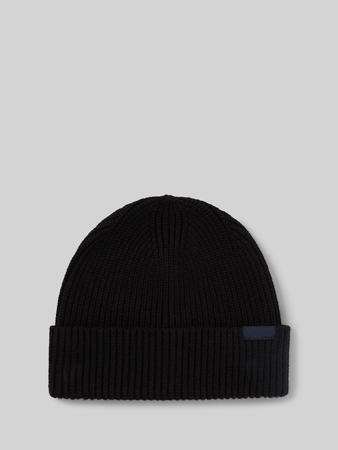 Beanie met logolabel door Men, Black
