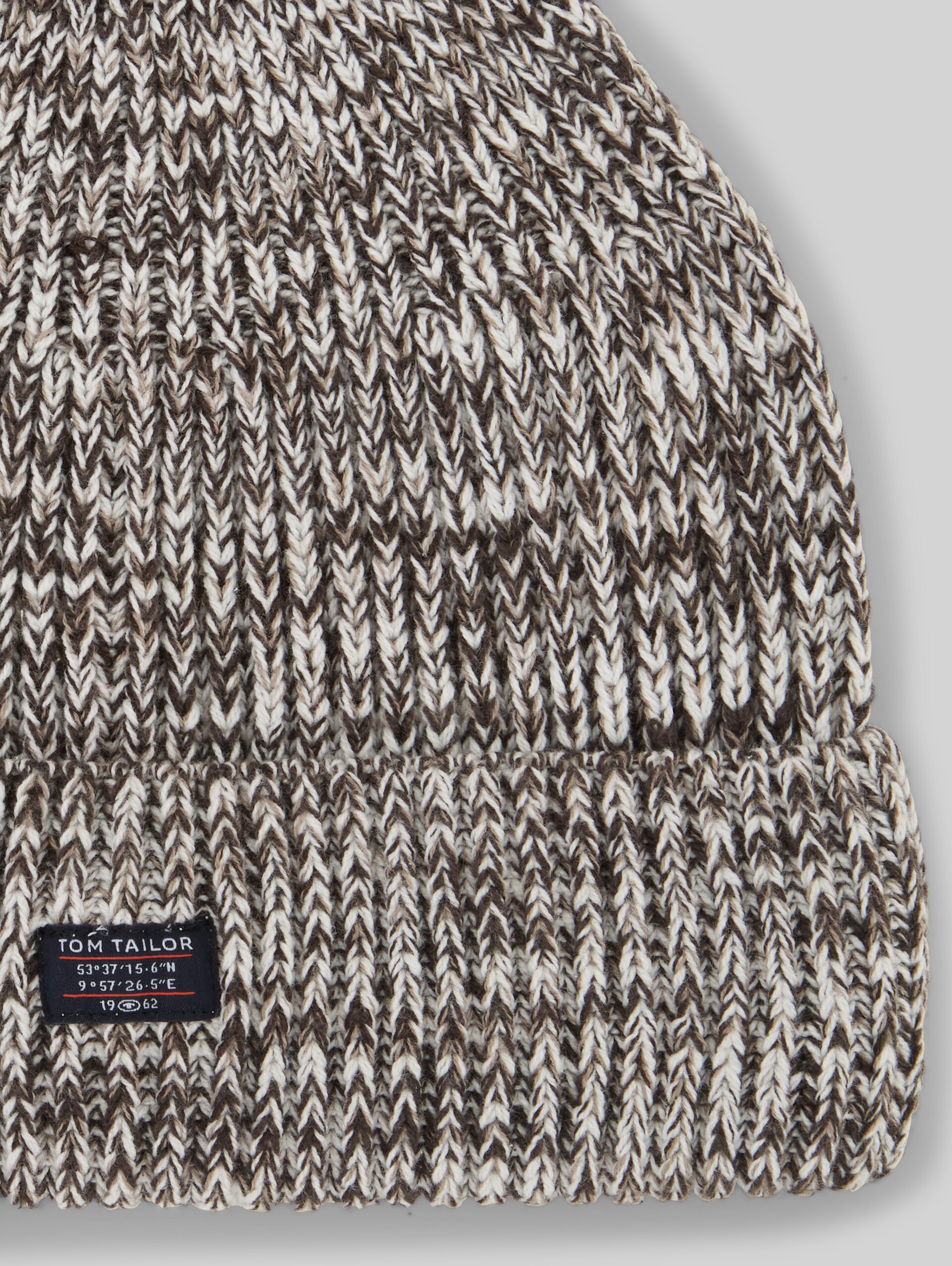 Beanie hat with logo label - off white brown mouline - Product detail view