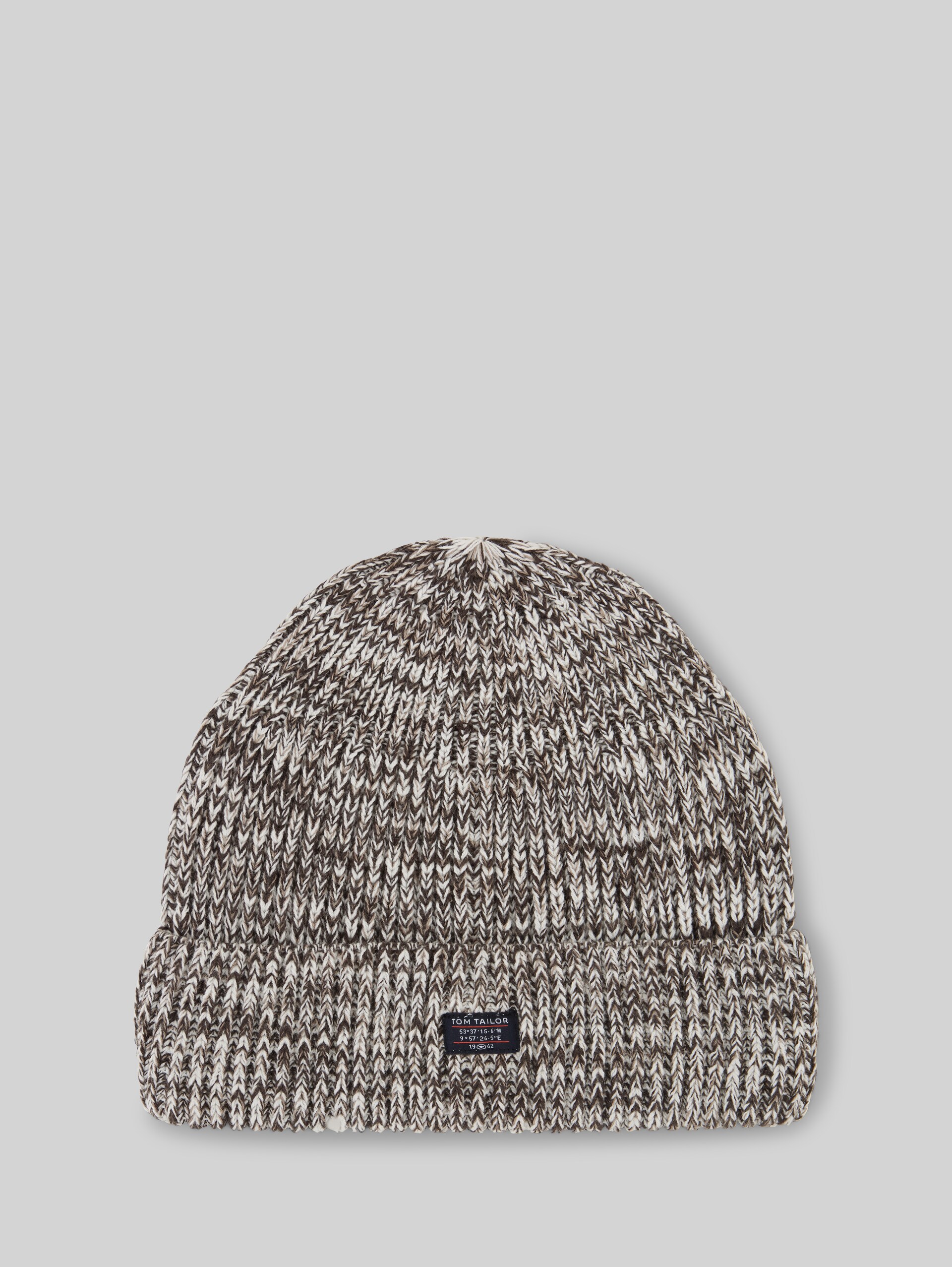 Beanie hat with logo label - off white brown mouline - Front product view