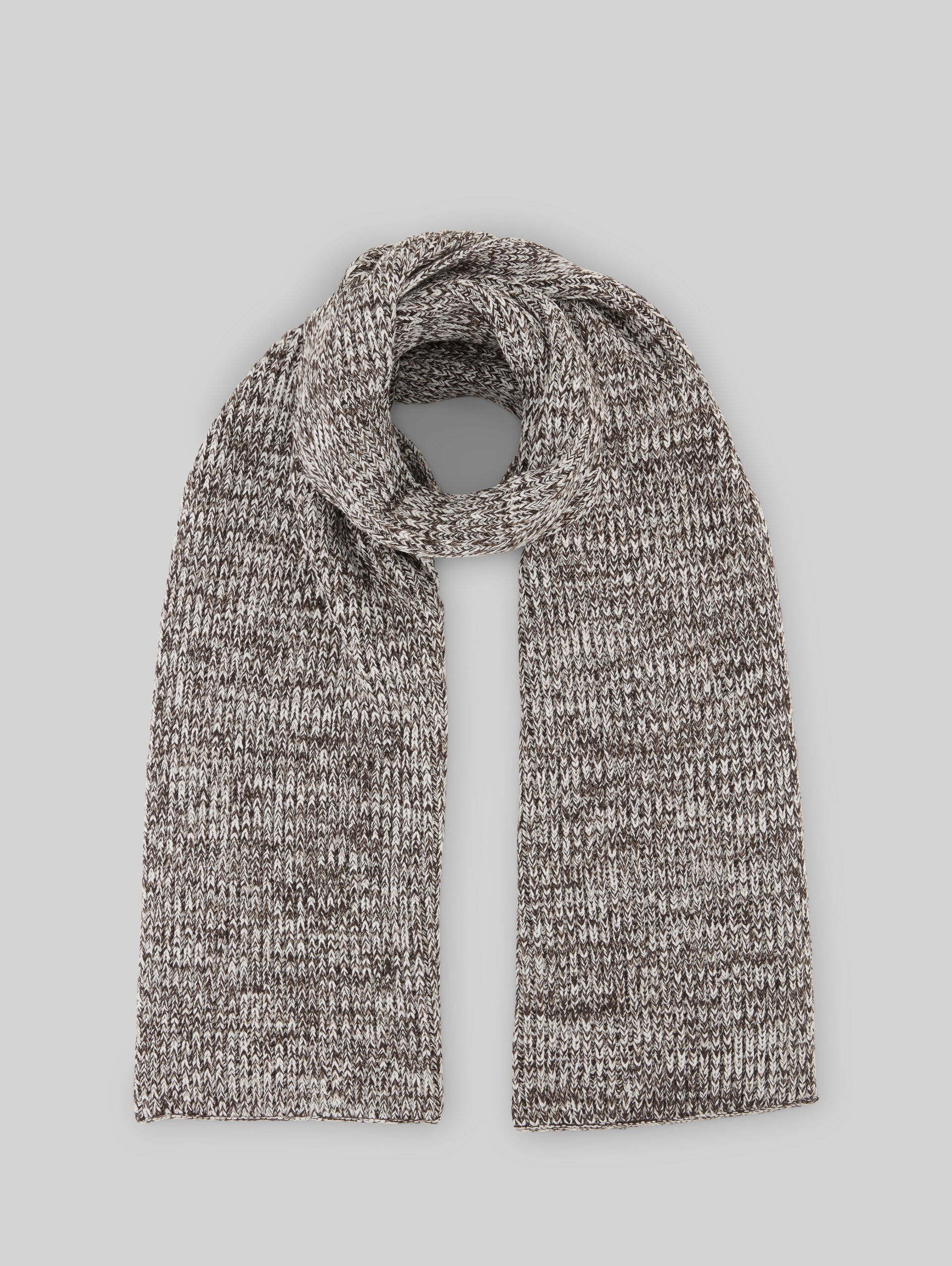 Strickschal mit Baumwolle - off white brown mouline - Vorder-Produkt-Ansicht