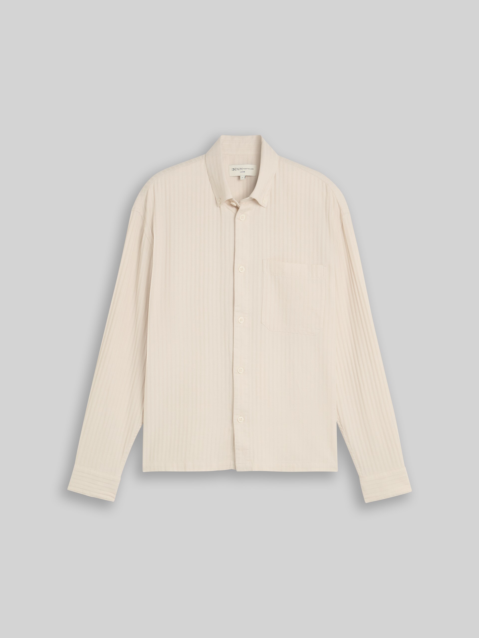 Katoenen overhemd met losse pasvorm - off white stripe structure - Product vooraanzicht