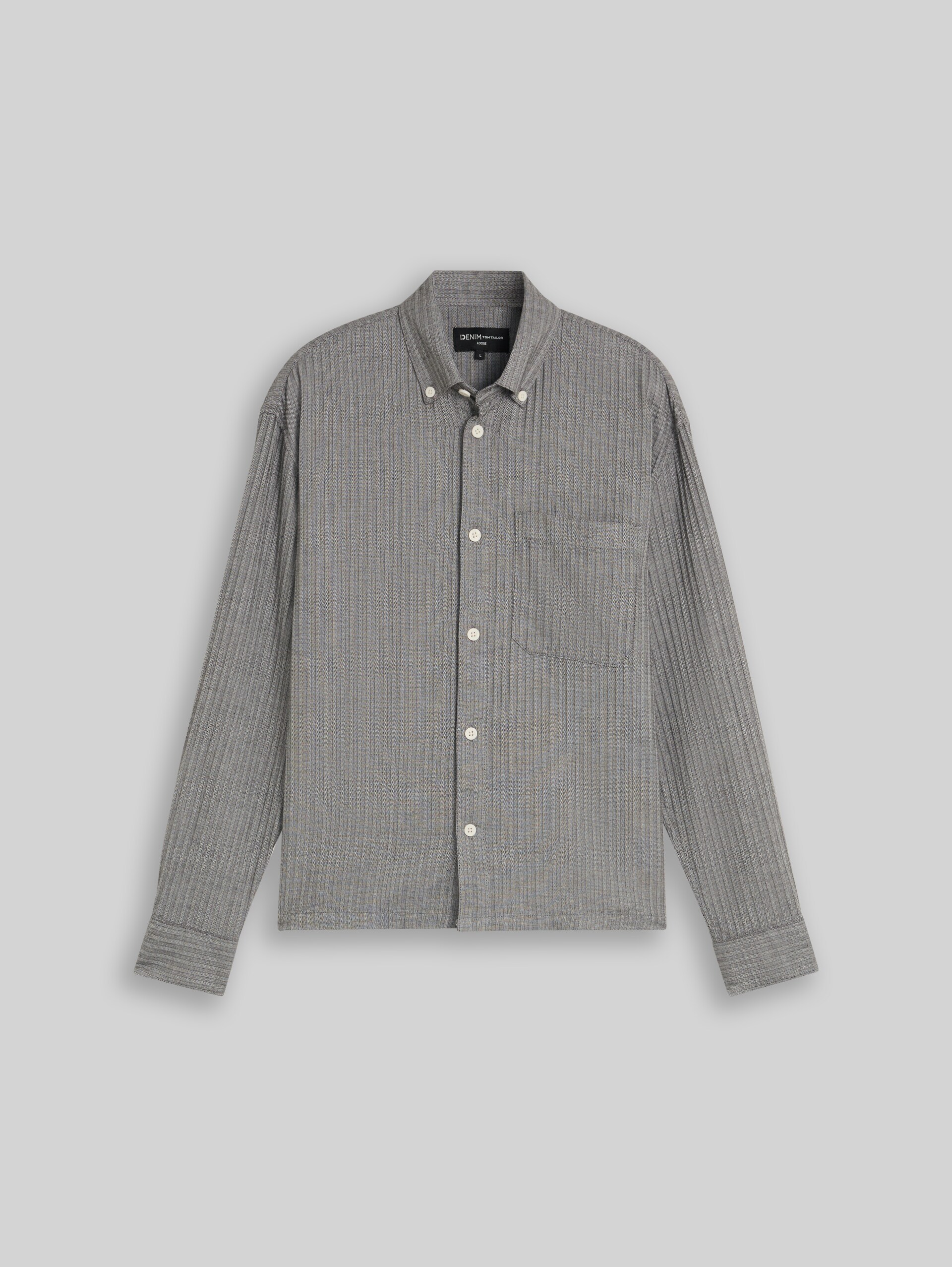 Katoenen overhemd met losse pasvorm - black stripe structure - Product vooraanzicht