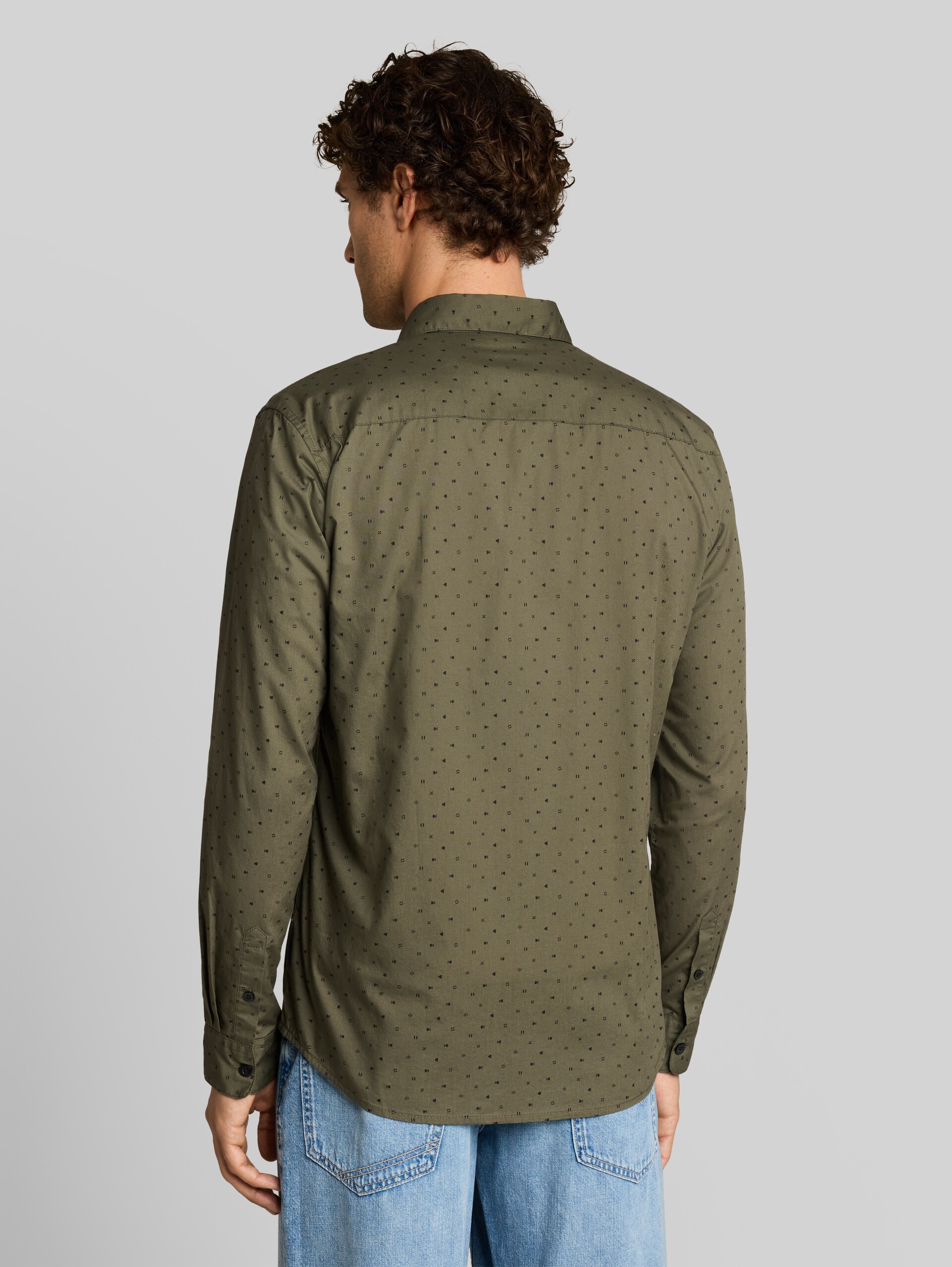 Overhemd met patroon in regular fit - green black music design - Neklijn model-achteraanzicht