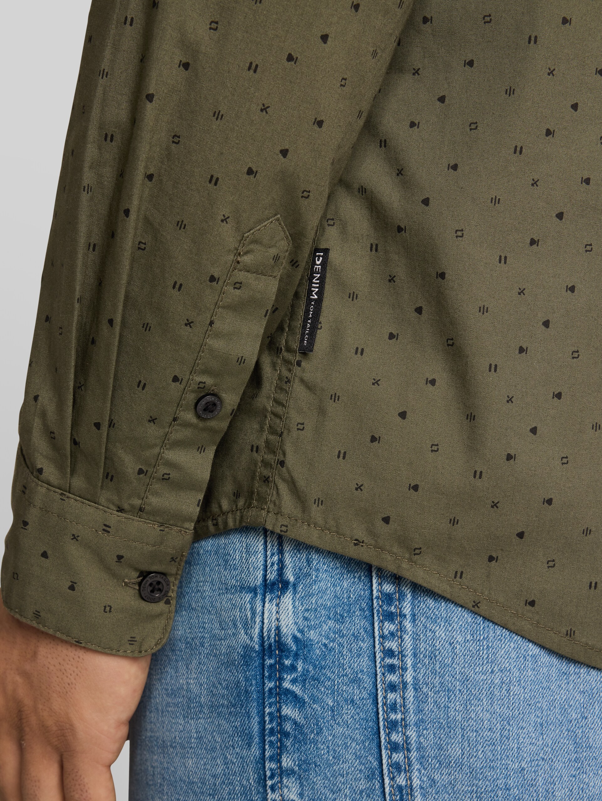 Overhemd met patroon in regular fit - green black music design - Detailaanzicht model