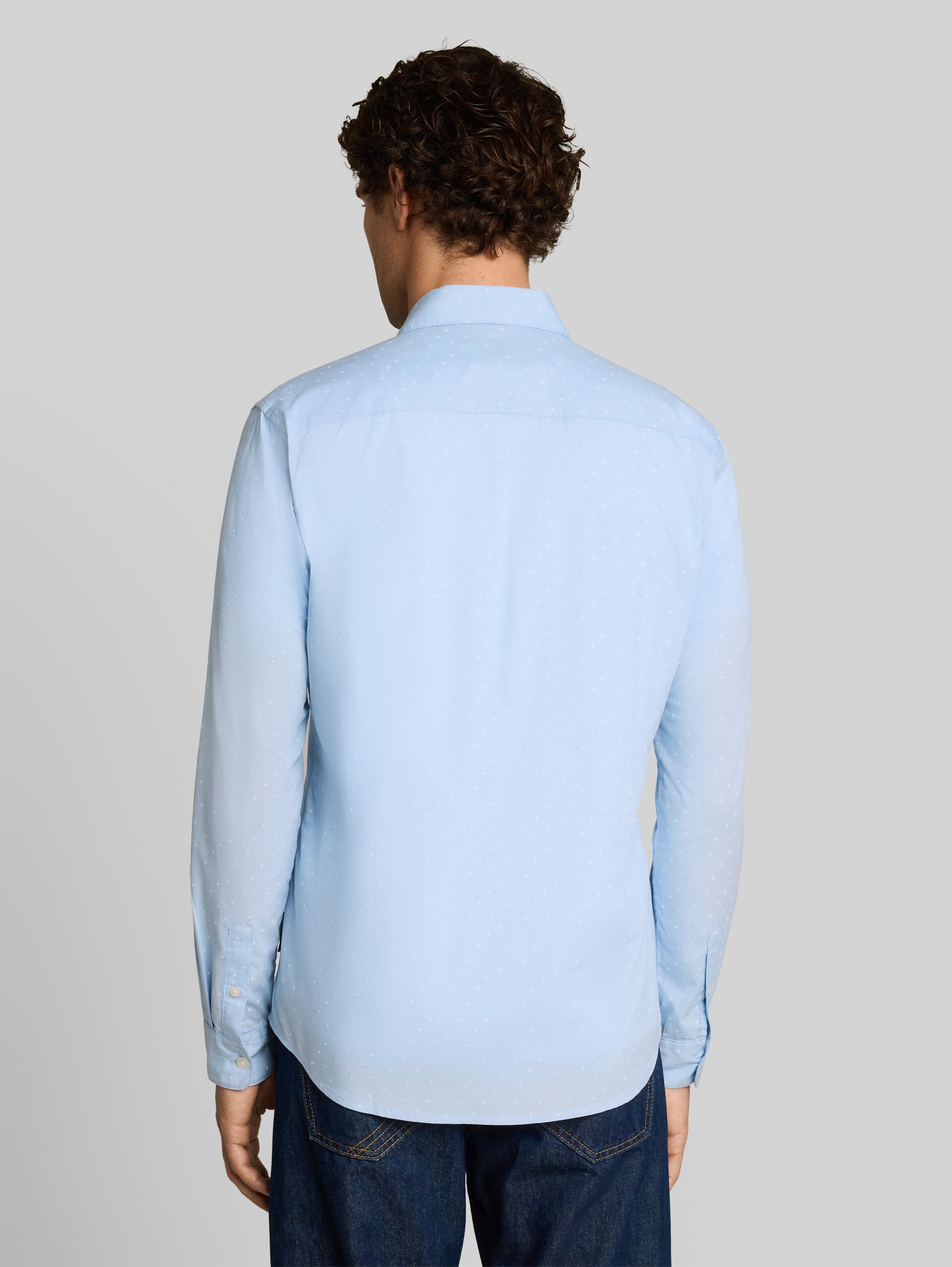 Overhemd met patroon in regular fit - light blue white music design - Neklijn model-achteraanzicht
