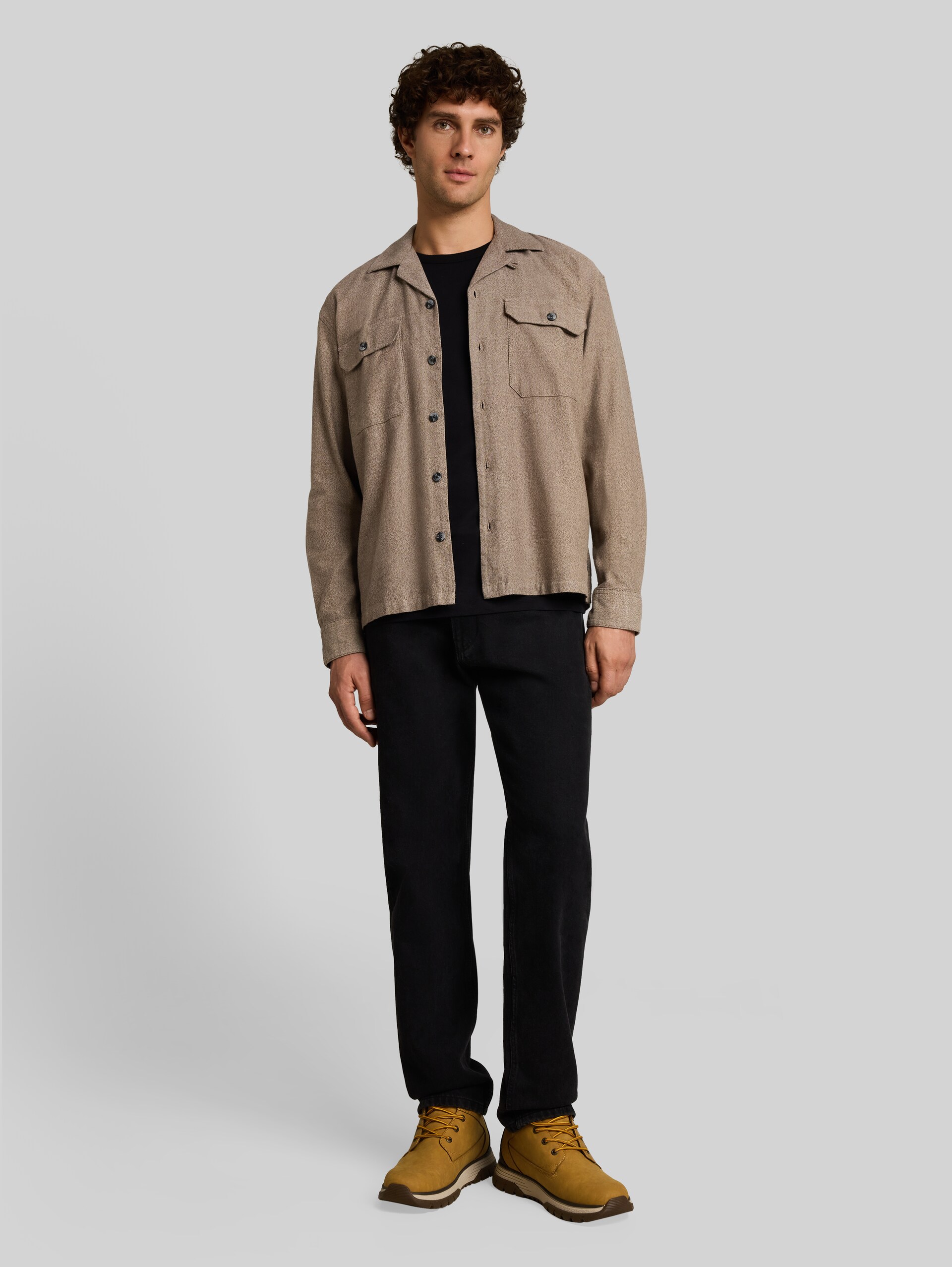 Loose Fit Oxford Hemd - brown grindle structure - Model-Vorderansicht