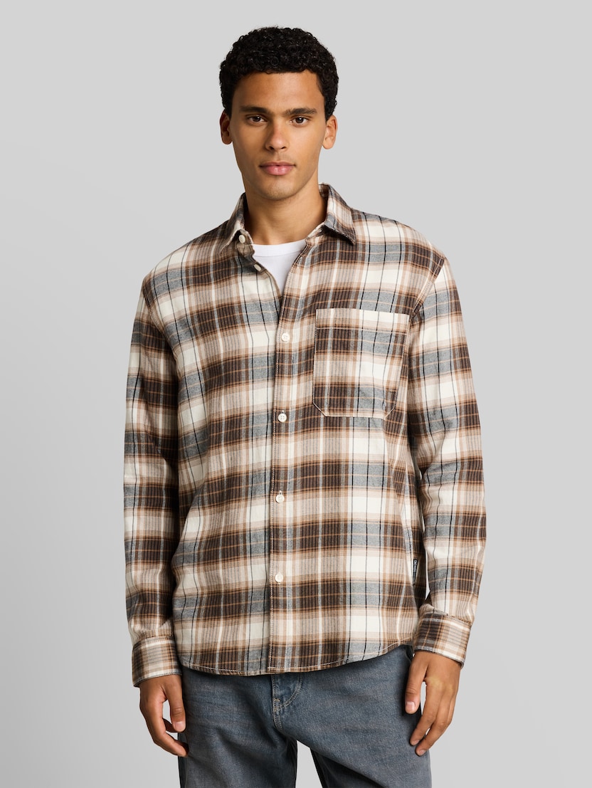 Relaxed Fit Hemd mit Karomuster von Denim Male, off white brown check